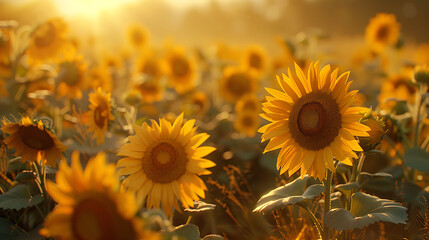 A field of sunflowers swaying in the summer breeze