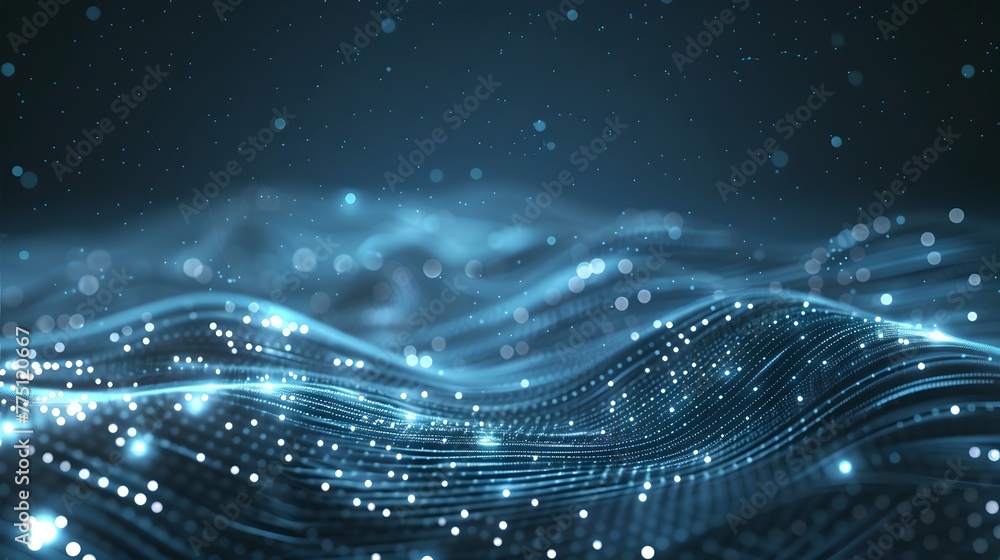 Aufkleber abstract digital landscape with dynamic blue waves. futuristic backdrop with glowing particles. visu
