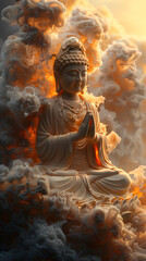 Buddha sculpture. Light and sunesine