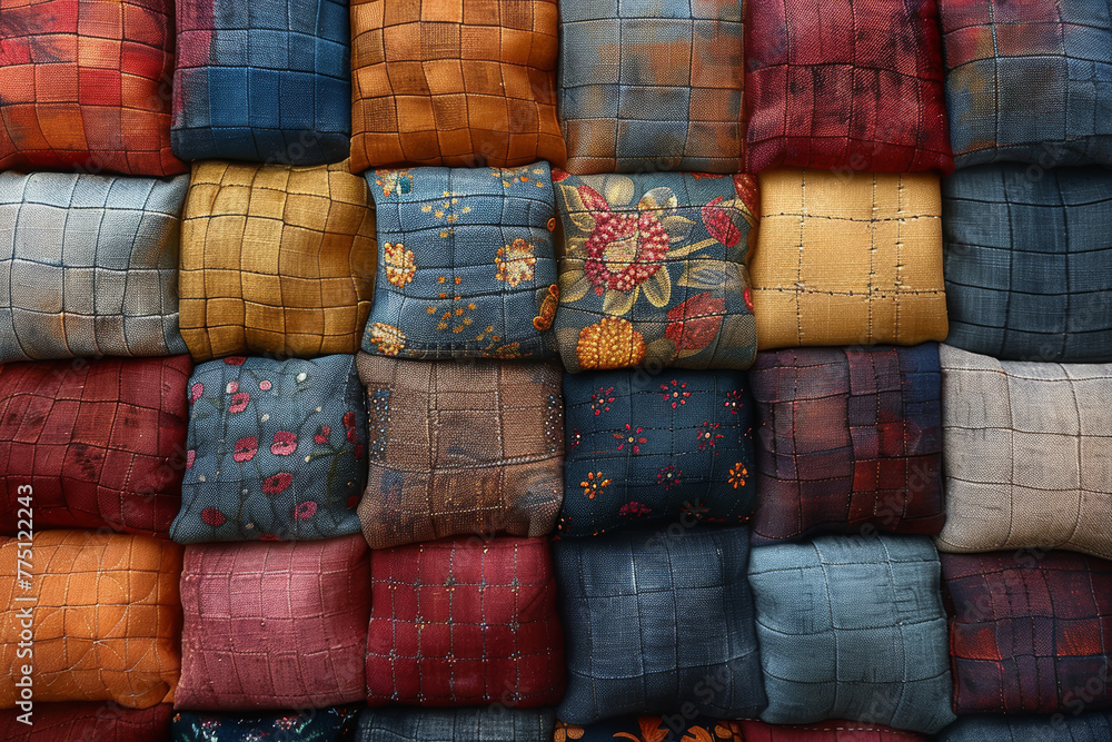 Canvas Prints a patchwork quilt woven from an assortment of fabrics, each contributing to the overall design. conc