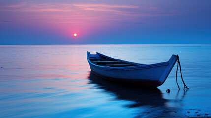wooden boat on water at dusk - 775122245