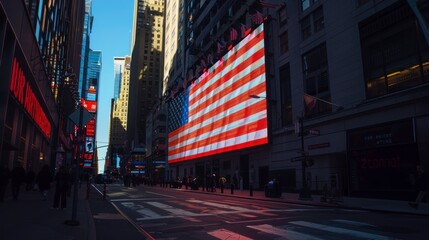 USA flag on building displays in the streets - obrazy, fototapety, plakaty