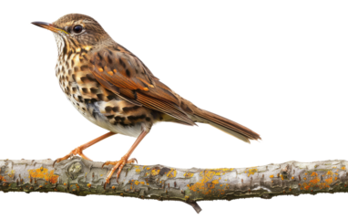 Rustic Harmony: Thrush Amidst Wooden Bough isolated on transparent Background