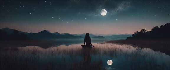 A breathtaking natural landscape. A moonlit night, evoking a sense of peacefulness and inner harmony