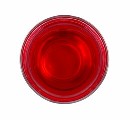 Tasty cranberry juice in glass isolated on white, top view