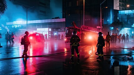 A group of firefighters uses specialized equipment and techniques to control a fire, their skilled and efficient actions a testament to their dedication to preserving life and property.