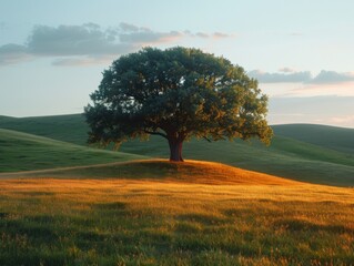 Alone tree on hill in different season, minimalistic photograph .