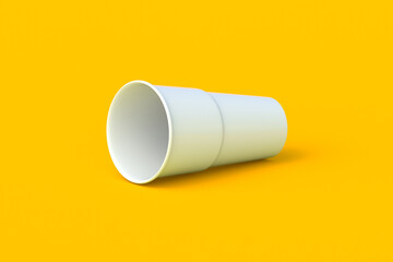 One disposable plastic glass for beer on orange background. Empty disposable opaque cup. 3d render