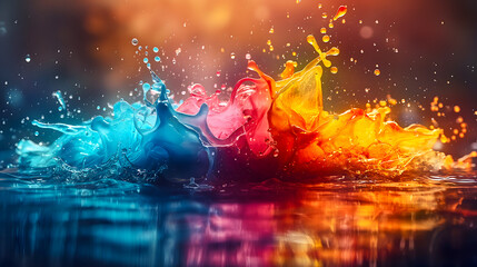 Obraz premium Colorful paint splashes on dark background. 3D Rendering