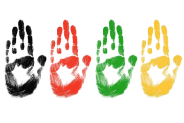 Handprint with colored paint. Kit. On an empty background