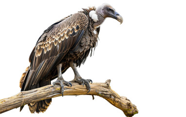 Perched Vulture on a Wooden Limb isolated on transparent Background