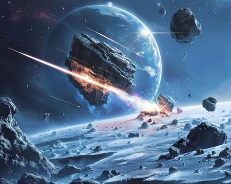 A planetary defense system on Earth, with high-tech satellites and lasers designed to deflect asteroids and comets