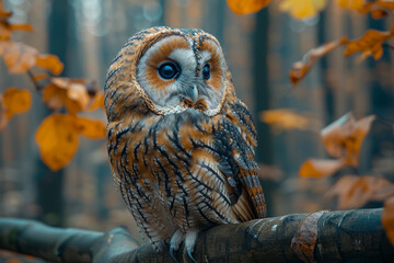 A wise owl perched on a branch, symbolizing maternal wisdom and insight. Concept of maternal guidance. Generative Ai.