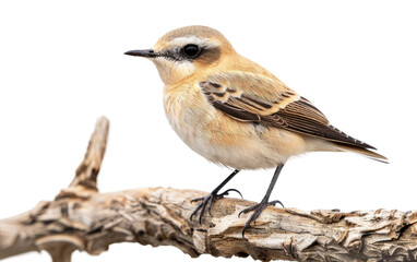 Wheatear Alights on Wooden Bough isolated on transparent Background