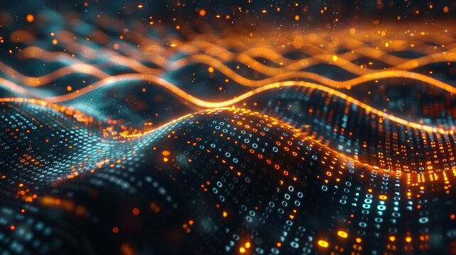 Abstract error code visualization, binary code, geometric patterns, futuristic design, 3d comercial shot illustrate
