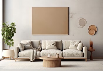 Elegant and modern design of a living room with sofa, coffee table and large painting on the wall.