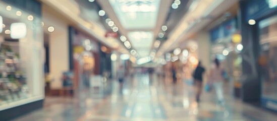 Obraz premium Blurred shopping mall with people walking down aisle