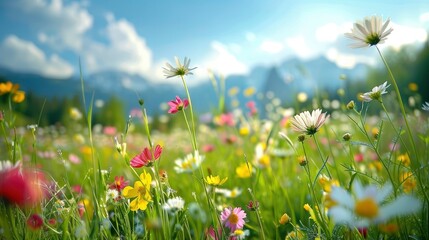 A lovely meadow filled with spring flowers.
