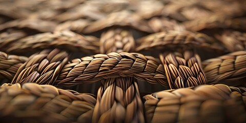 Close-up of a 3D woven basket texture, perfect for a clean and organic background in eco-friendly product ads - obrazy, fototapety, plakaty