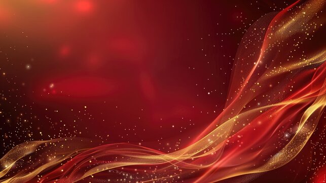 Elegant red luxury background with a dynamic golden wave and subtle light effects. Abstract red and gold background