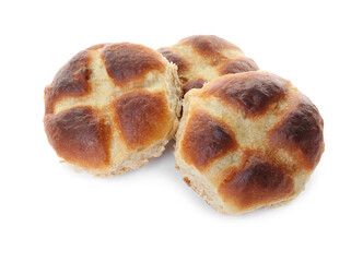 Tasty hot cross buns isolated on white
