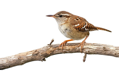Wren Resting on a Rustic Branch isolated on transparent Background