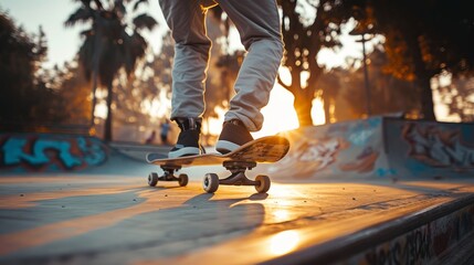 Urban skate park  high octane skateboarding tricks on graffiti covered ramps in stunning detail - obrazy, fototapety, plakaty