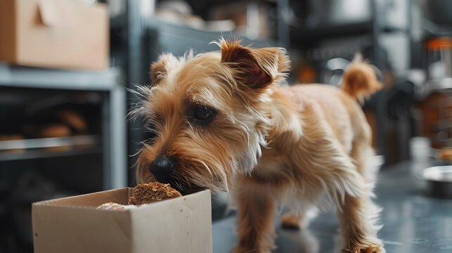 Curious Canine Investigates Newly Delivered Bakery Box in Professional Workplace Setting