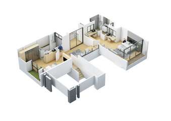 Floor plan top view. House interior isolated on white background. 3D render