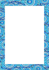 White frame with blue mandala pattern borders - 775132049