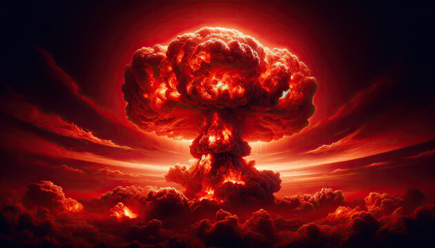 Gros Plan sur une Explosion Nucl&eacute;aire, horizon rouge