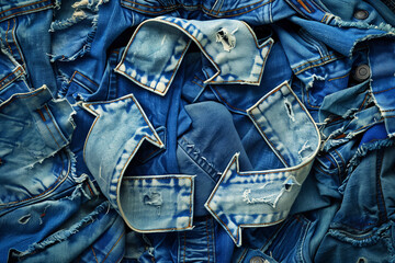 Recycling symbol made of old jeans  - obrazy, fototapety, plakaty