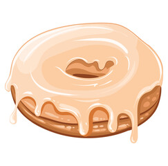 Delicious fresh donut with glossy white glaze. Vector isolated image. Delicious sweet pastries. Donut advertisement