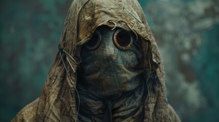 A close up of a person wearing an old fashioned mask, AI