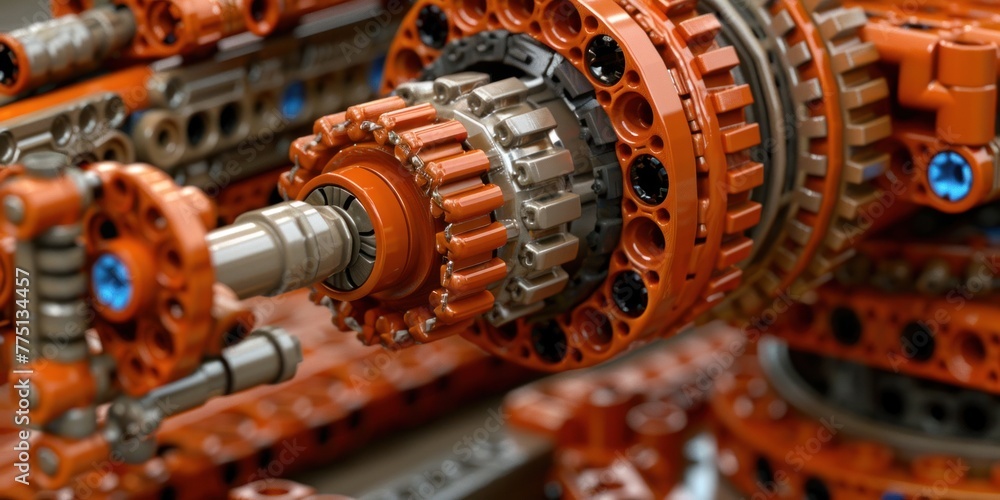Poster close-up view of a complex machine filled with numerous interconnected gears