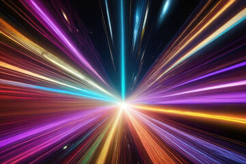 Obraz premium light speed hyperspace space warp background colorful streaks of light gathering towards the evening