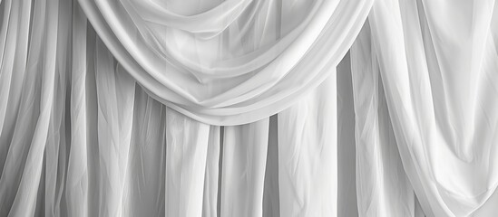A close up of a curtain with a white background - obrazy, fototapety, plakaty