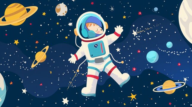 space and astronaut theme, vector, simple design, clean, lots of whitespace