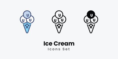 Ice Cream icon thin line and glyph vector icon stock illustration 