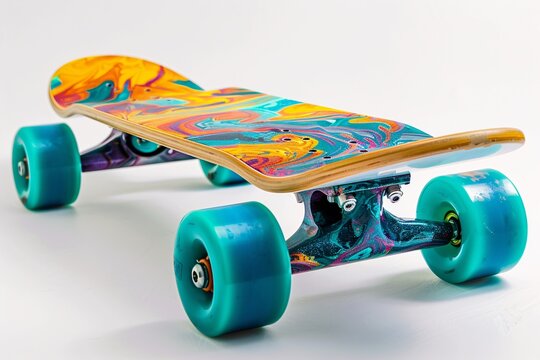 a skateboard with colorful paint on it