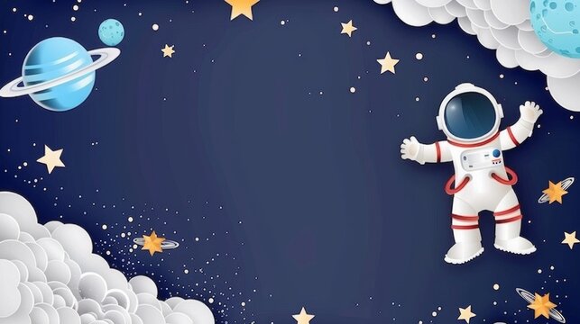 space and astronaut theme, vector, simple design, clean, lots of whitespace