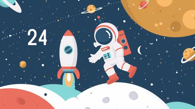 space and astronaut theme, vector, simple design, clean, lots of whitespace