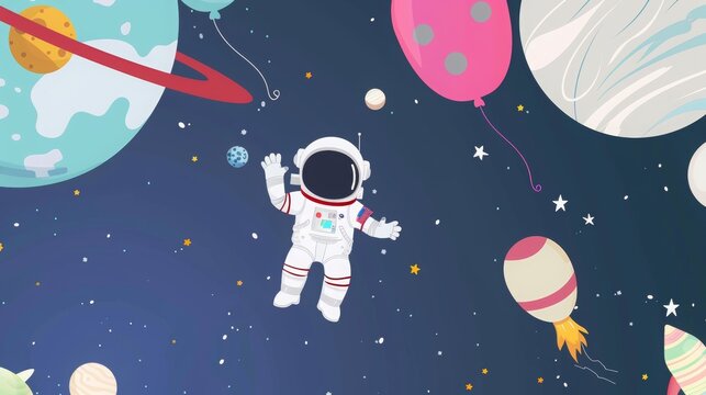 space and astronaut theme, vector, simple design, clean, lots of whitespace