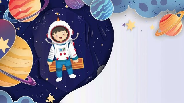 space and astronaut theme, vector, simple design, clean, lots of whitespace