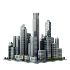 3d model of a modern city, Buildings Isolated on transparent background