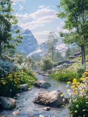 Immersive therapy using virtual reality environments, calming nature scene, 3D VFX - obrazy, fototapety, plakaty