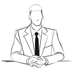 Line art illustration of a businessman with clasped hands. - obrazy, fototapety, plakaty