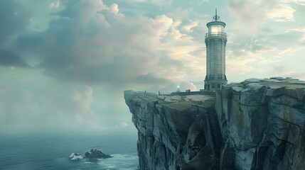 A lighthouse perched atop a rugged cliff