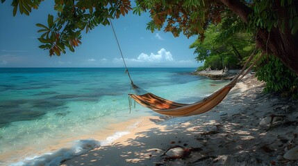Relaxing Seaside Siesta A Hammock Hideaway in a Tropical Paradise - obrazy, fototapety, plakaty