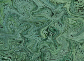 Green fluid art marbling paint textured background. Abstract creative fluid colors 